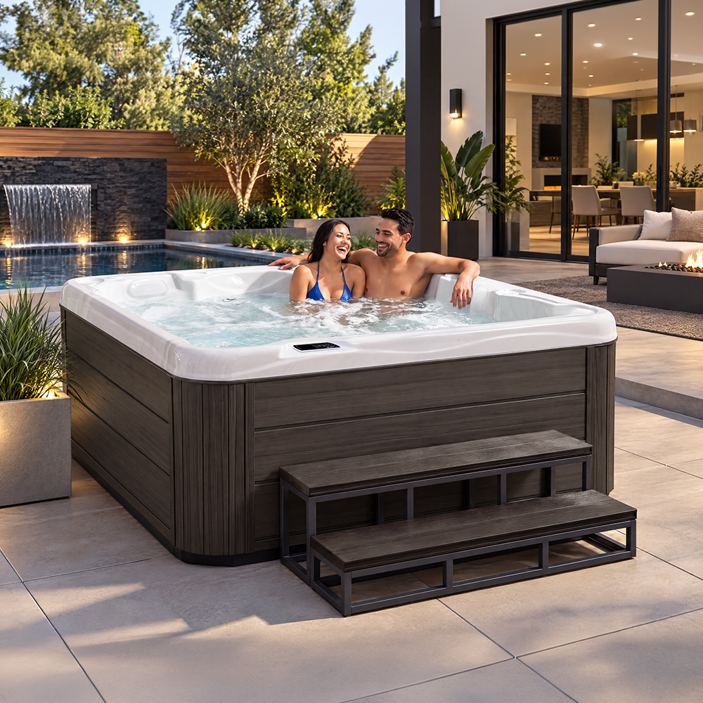 Industrial Strength 6 person 18-jet 110v plug-n-play acrylic Lounger hot tub with Eco Water Care System with 60” Step & Cover Lift Included