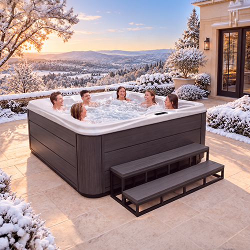 Industrial Strength 6-Person 40-Jet Acrylic Lounger Hot Tub with Advanced Eco+ Filtration Water Care System, 60” Step & Cover Lift Included