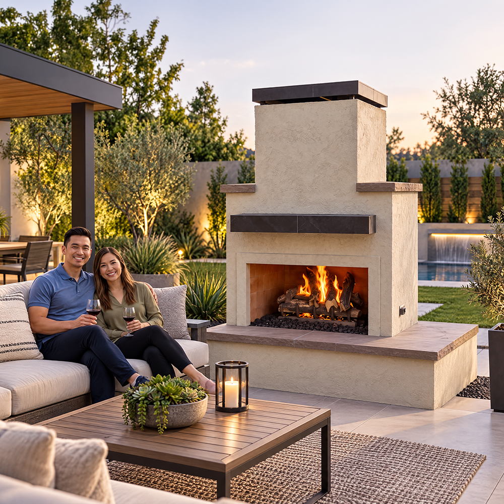 Industrial Strength 6-Foot Outdoor Gas Fireplace with 90,000 BTU Double Burner, 24" Log Set, Extended Bottom Mantel & Upper Mantel